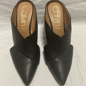 Calvin Klein Black Leather Mules